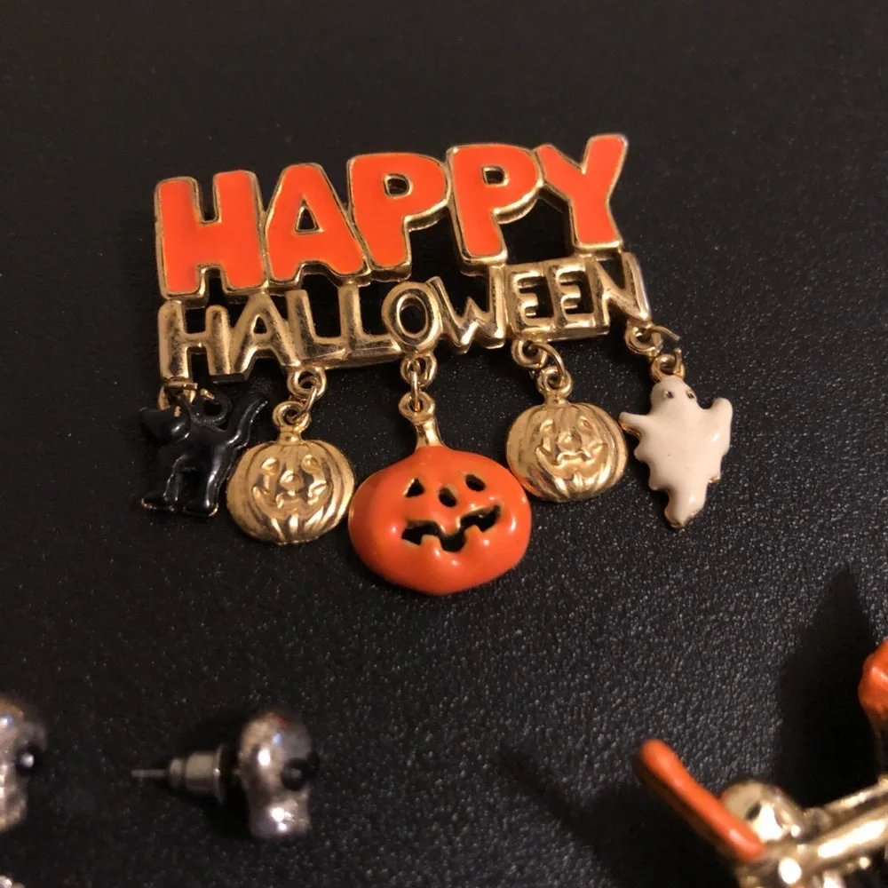 Halloween Pin Set - Happy Halloween, Witch & Skeleton